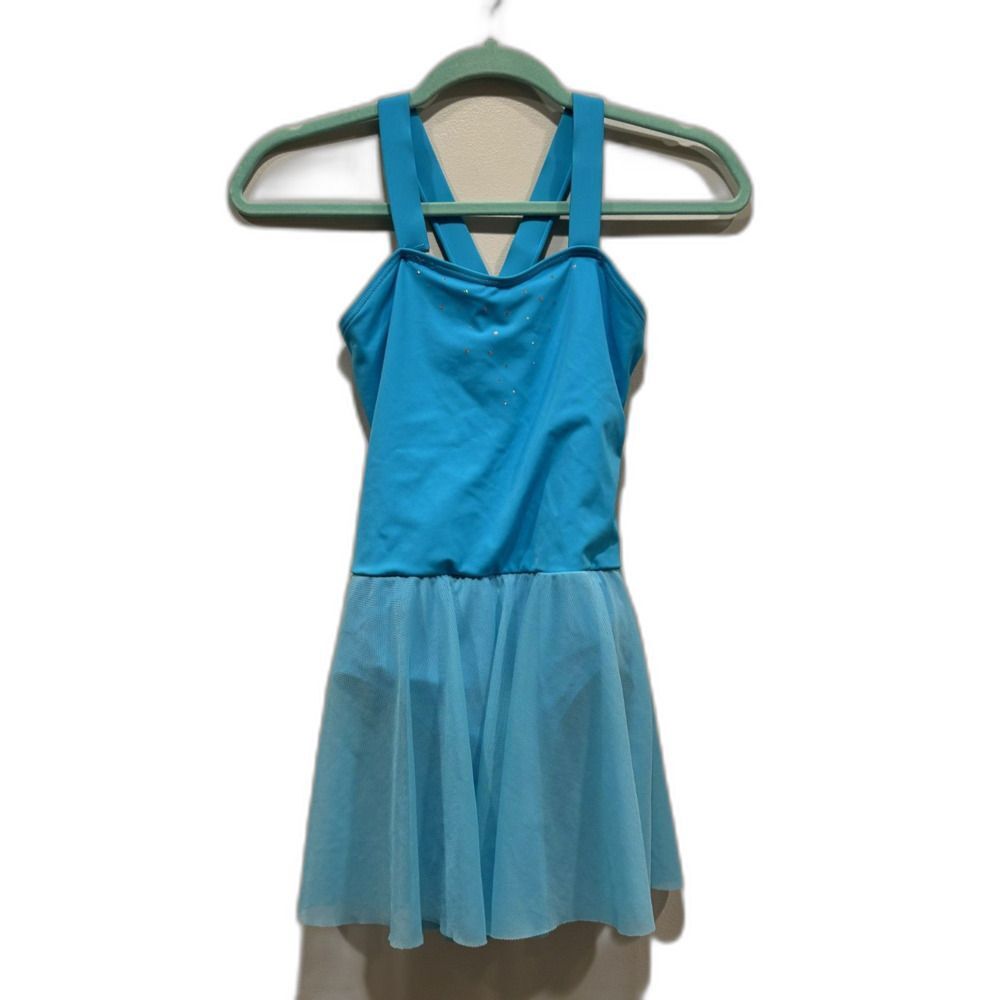 Weissman Dance Leotard Skirt Dress Blue Cross Straps Costume Girls sz XL Child